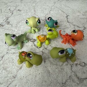 Littlest Pet Shop Set Of 7 Figurines Frogs Turtles Lizards Hasbro Authentic